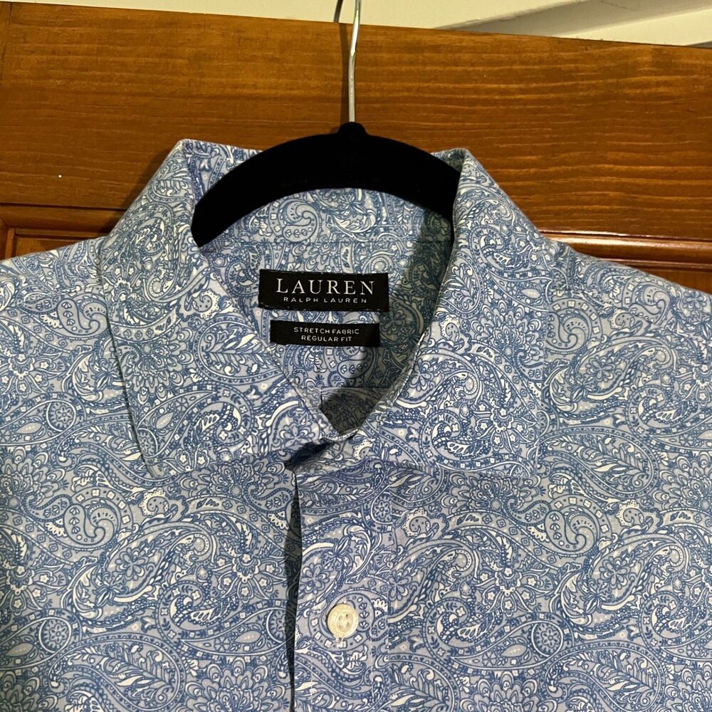 Lauren Ralph Lauren Black Label Blue Paisley Stretch Shirt Mens 16.5 34/35